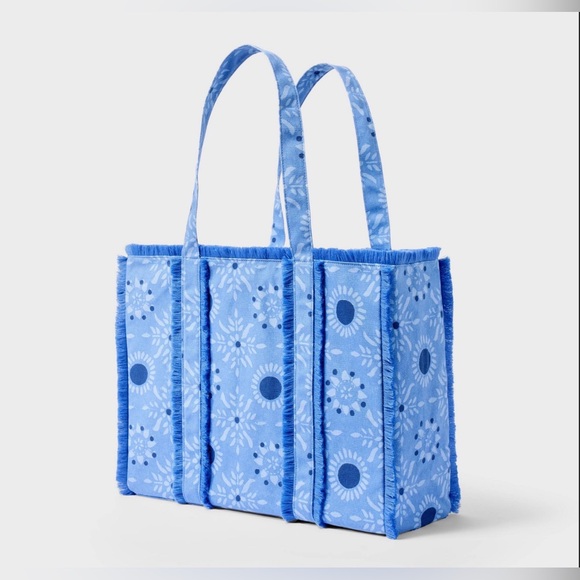 💙 Roller Rabbit x Target Star Medallion Fringe Canvas Tote Bag Blue - Picture 5 of 9